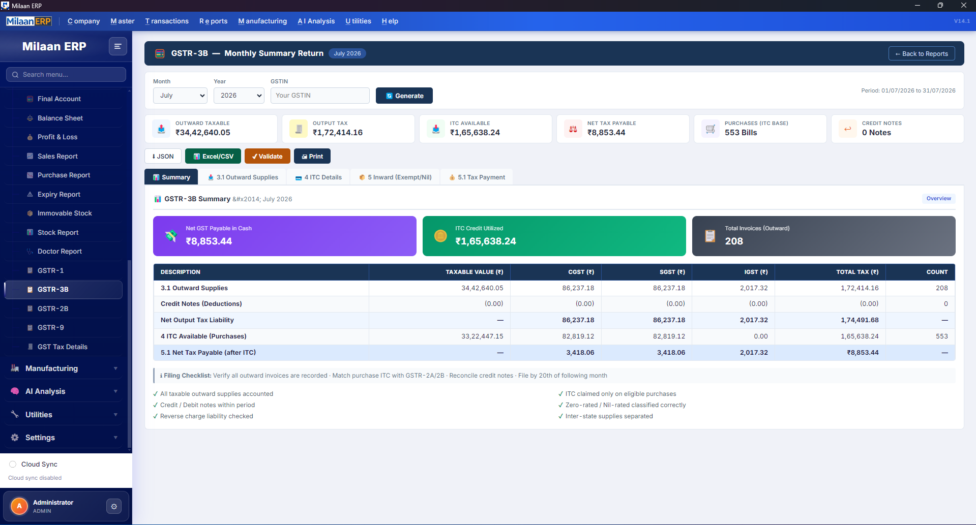 GSTR-3B Report